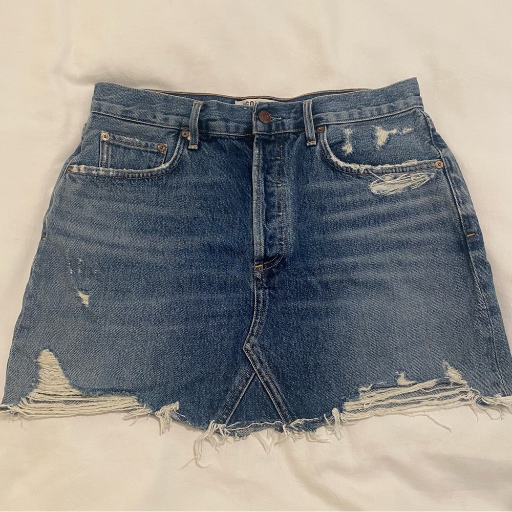 Agolde Distressed Denim Mini Skirt